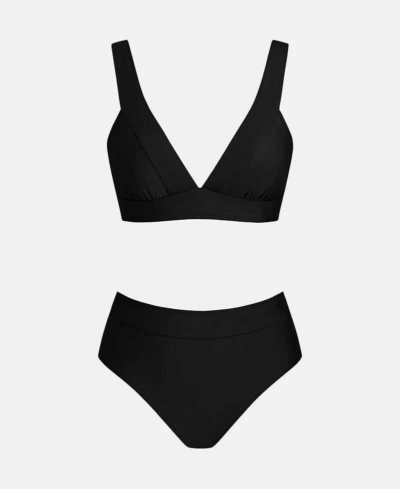 Cupshe Women's V-Neck High-Waist Bikini Set with Wide Waistband