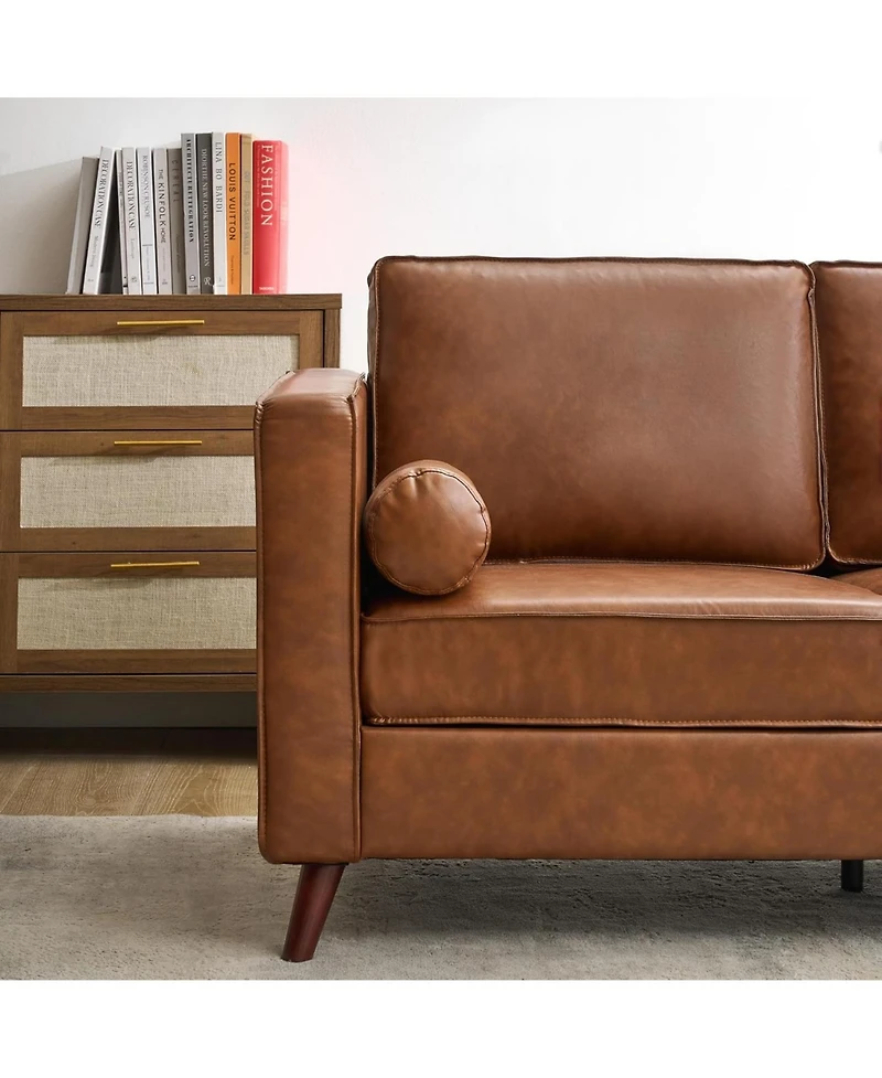 gaomon 81" Mid-Century Faux Leather Sofa, 3-Seater Deep Seat Couch, Removable Pu Cover