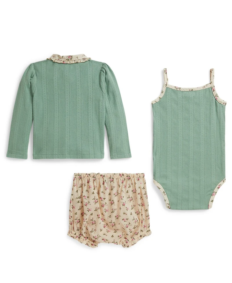 Polo Ralph Lauren Baby Girls' Floral Jacket, Bodysuit and Bloomer, 3-Piece Set