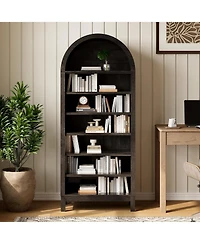 gaomon 71'' tall bookshelf with 7 tiers, arched design, adjustable shelves, and freestanding modern open display unit for the living room.