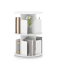 Slickblue 2-Tier Rotating Bookshelf with Dividers and Anti-falling