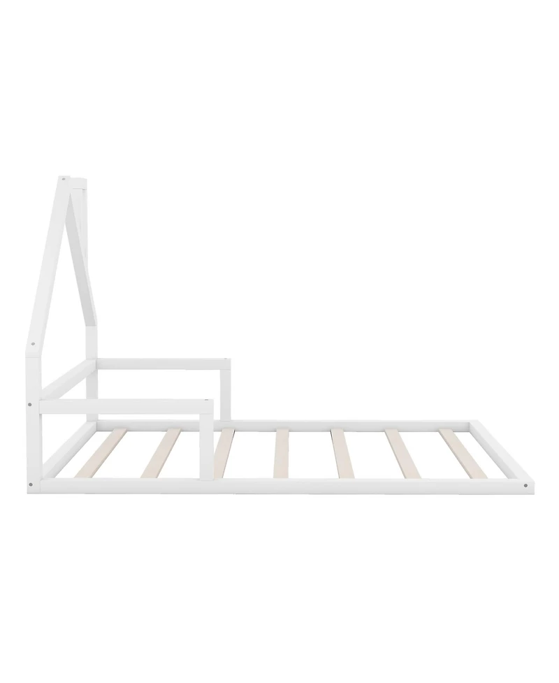 flynama Wood Floor Bed House Shaped Headboard White Pine Mdf No Box Spring