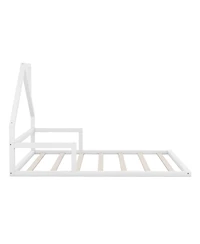 flynama Wood Floor Bed House Shaped Headboard White Pine Mdf No Box Spring