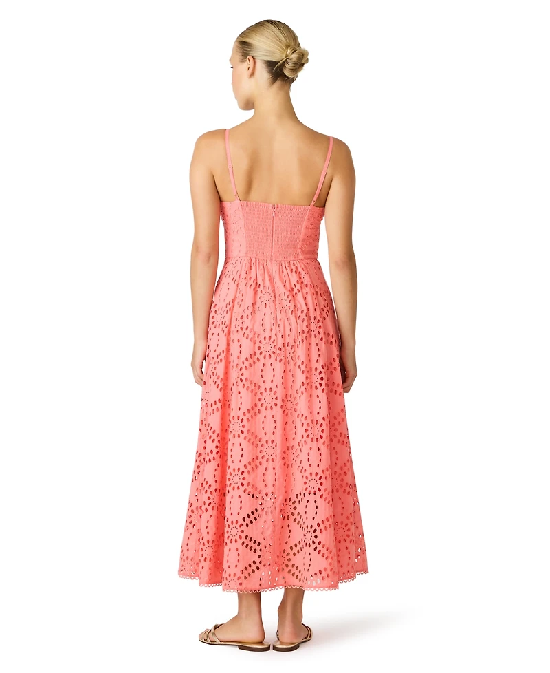 Steve Madden Juniors' Bow Front Eyelet Midi Sweetheart Neck Dress