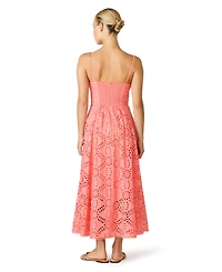 Steve Madden Juniors' Bow Front Eyelet Midi Sweetheart Neck Dress