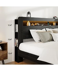 Rainsken Bed Frame, Wood Platform Bed with Storage Led Light Headboard, 2 Usb and Large Under Bed Storage for Bedroom