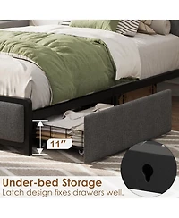 gaomon Bed Frame with 2 Storage Drawers & Charging Station, Linen Upholstered Headboard, Heavy Duty