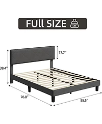 gaomon Bed Frames with Upholstered Storage Headboard, Platform Bed with Bookshelf