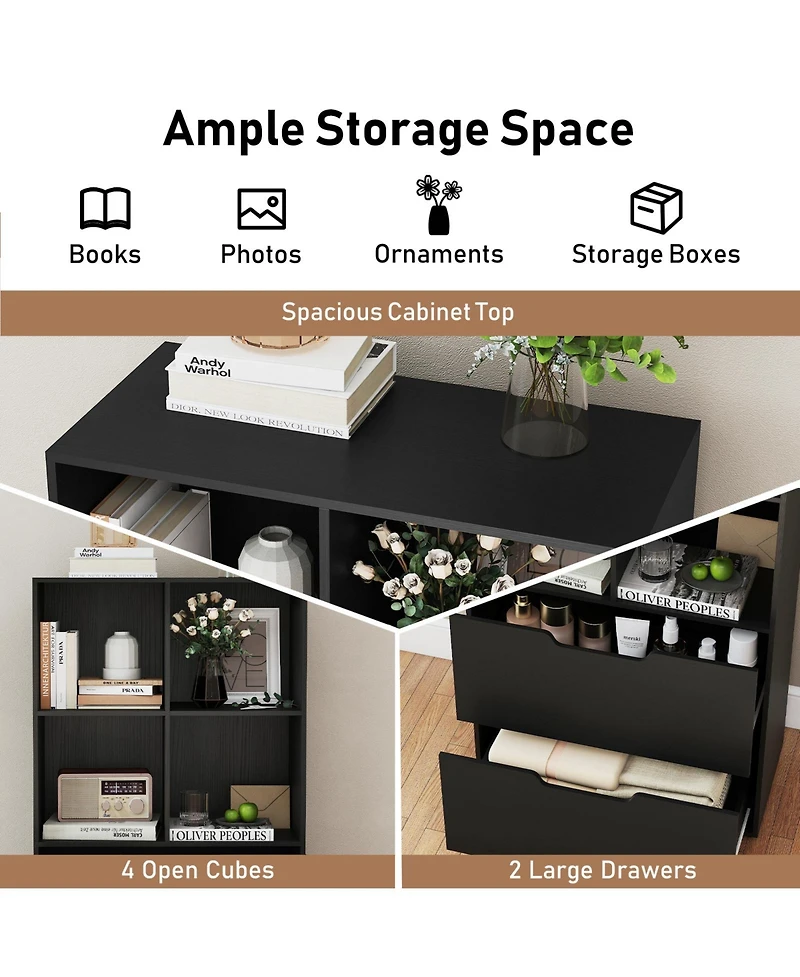 Slickblue 51 Inch Tall 5 Tier Bookcase with 4 Cubes and 2 Storage Drawers