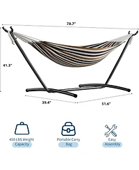 gaomon Double 2-Person Hammock with Stand, Indoor/Outdoor, Space-Saving Steel Frame, Carry Bag, 450 Lbs Capacity, Garden & Beach, Coffee
