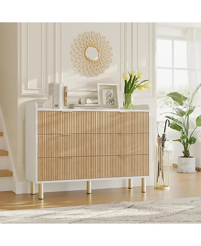 gaomon Dresser for Bedroom, 47.2" Fluted Wood Double Dresser with Metal Handles Curved Design Wide Storage Organizer Cabinet