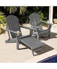 Gymax 2PCS Folding Adirondack Chair Hdpe Patio Lounge With Retractable Ottoman