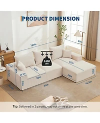 gaomon 110" Modular Sectional Sofa, L-Shaped Cloud Couch with Chaise Lounge, Boneless Deep Seat Sofa for Living Room