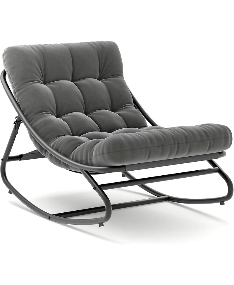 gaomon Outdoor Rocking Chair with Thick Waterproof Cushion, Adjustable Metal Frame Patio Rocker for Garden, Balcony & Poolside