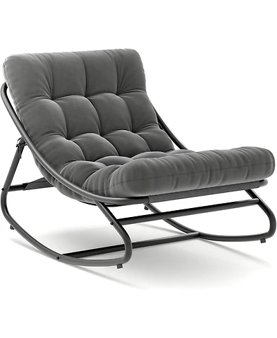 gaomon Outdoor Rocking Chair with Thick Waterproof Cushion, Adjustable Metal Frame Patio Rocker for Garden, Balcony & Poolside