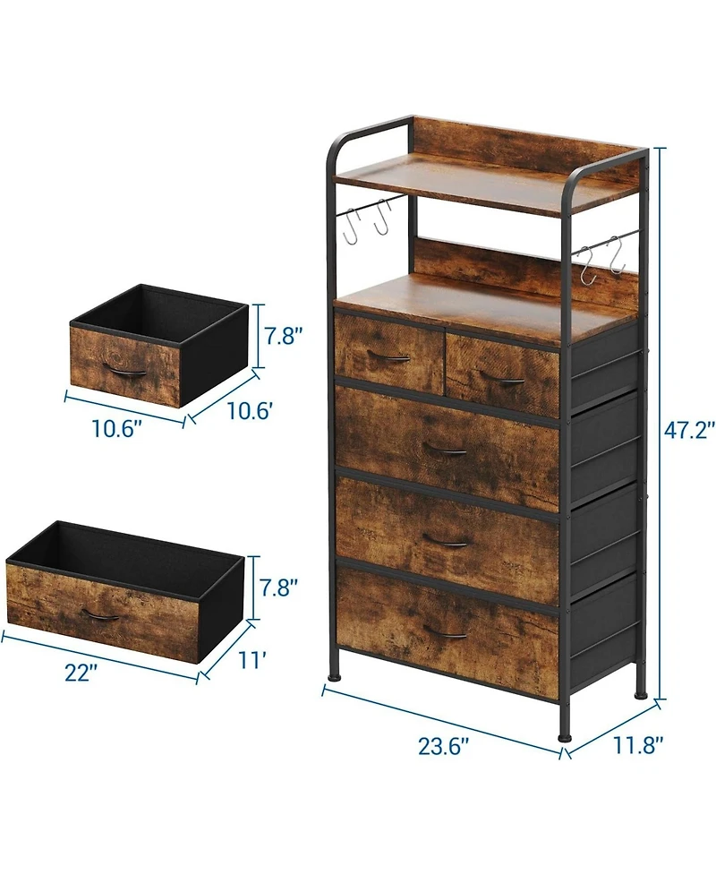 gaomon 5 Drawer Dresser for Bedroom - Storage Organizer Unit with Fabric, Sturdy Metal Frame and Wood Tabletop, Easy Pull Handle.