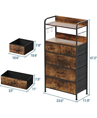 gaomon 5 Drawer Dresser for Bedroom - Storage Organizer Unit with Fabric, Sturdy Metal Frame and Wood Tabletop, Easy Pull Handle.