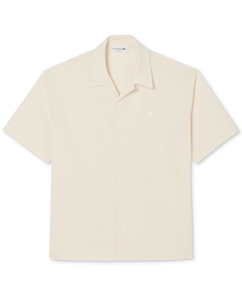 Lacoste Men's Relaxed-Fit Seersucker Waffle Hawaii Collar Shirt