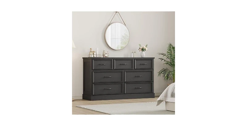 gaomon 7 Drawer Dresser for Bedroom, 55'' Wide Wooden Dressers with Metal Handle