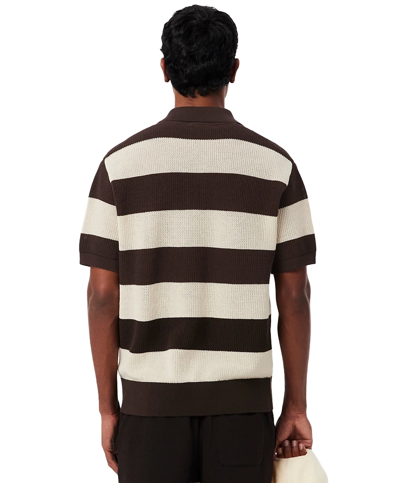 Lacoste Men's Short-Sleeve Striped Polo Collar Knit Sweater
