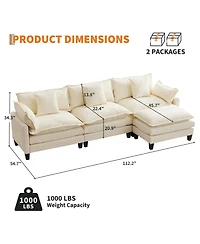 gaomon 112" L-Shaped Modular Sectional Sofa, Deep Seat Cloud Couch with Chenille and Corduroy, Ottoman and Armrests