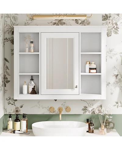 Busdays 35'' x 27.5'' Bathroom Medicine Cabinet with Mirror, Wall Mounted Storage Cabinet with 6 Open Shelves