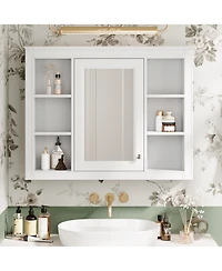 Busdays 35'' x 27.5'' Bathroom Medicine Cabinet with Mirror, Wall Mounted Storage Cabinet with 6 Open Shelves