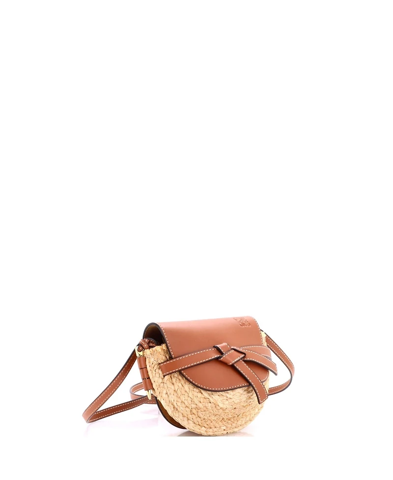 Pre-Owned Loewe Mini Gate Leather Shoulder Leather with Raffia