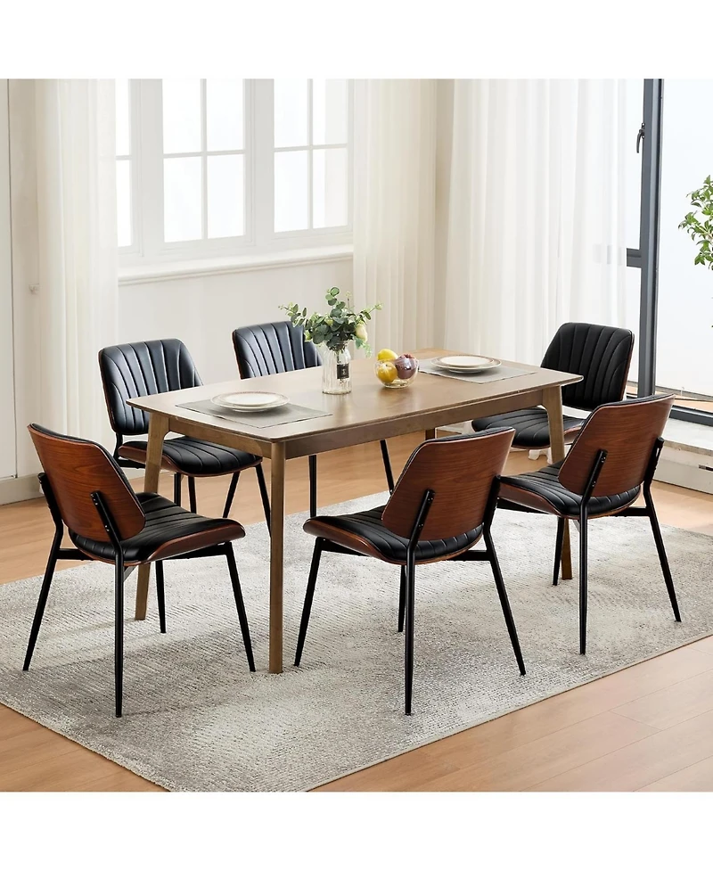 gaomon Dining Chairs Set of 6,Mid-Century Modern Upholstered Retro Pu Leather Kitchen Chairs with Walnut Bentwood Back and Metal Legs Adjustable