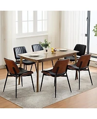 gaomon Dining Chairs Set of 6,Mid-Century Modern Upholstered Retro Pu Leather Kitchen Chairs with Walnut Bentwood Back and Metal Legs Adjustable