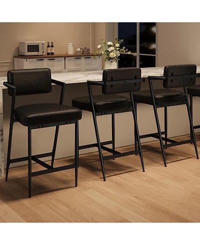 gaomon Bar Stools Set of 6 with Armrests,Counter Height Backrest,Footrest, Thick Cushion and Thickened Metal Legs