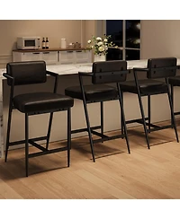 gaomon Bar Stools Set of 6 with Armrests,Counter Height Backrest,Footrest, Thick Cushion and Thickened Metal Legs
