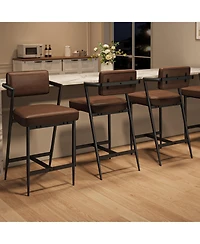 gaomon Bar Stools Set of 6 with Armrests,Counter Height Backrest,Footrest, Thick Cushion and Thickened Metal Legs