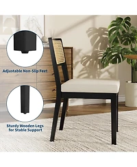 gaomon Rattan Dining Chairs Set of 2,French Country Upholstered Dining Chairs Wood Frame,Rattan Backrest,Armless Chair for Kitchen