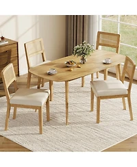 gaomon Rattan Dining Chairs Set of 4,French Country Upholstered Wood Frame,Rattan Backrest,Armless Chair