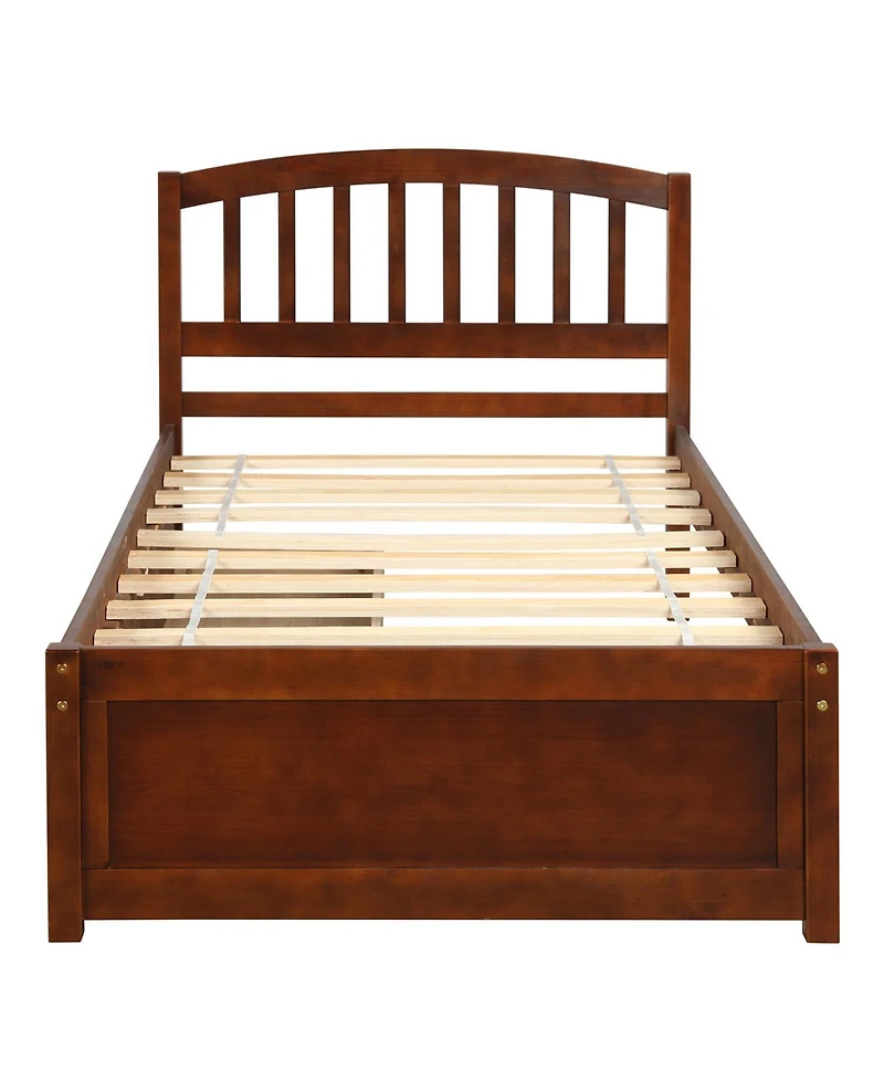 flynama Twin Size Wood Platform Storage Bed with Two Drawers Headboard and Reinforced Slats