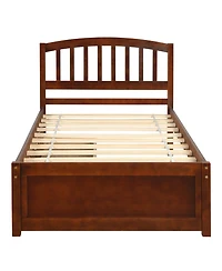 flynama Twin Size Wood Platform Storage Bed with Two Drawers Headboard and Reinforced Slats