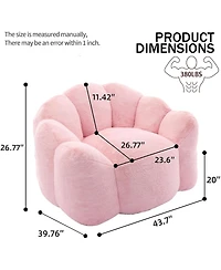 Rainsken Large Bean Bag Chair, Faux Fur Reading Sofa Chair with Petal Backrest and Pull Ring, Oversize Reading Chair for Bedroom, Living Room