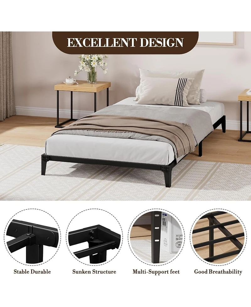 gaomon 6" Twin Metal Bed Frame, Heavy Duty with 600 Lbs Capacity, Steel Slats, No Box Spring, Noise Free, Sturdy.