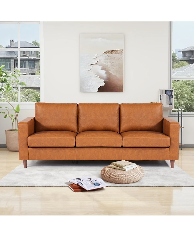 gaomon 85" Leather Couch for Living Room, Modern Sofa Couches with Padded backrest, Upholstered Sofa with Armrests and Comfy Cushions, Deep Seat Sofas
