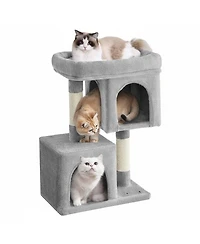 Aronkl 33.1-inch Cat Tree Tower with Large Perch 2 Caves Scratching Posts Sturdy Stable