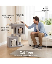 Aronkl 33.1-inch Cat Tree Tower with Large Perch 2 Caves Scratching Posts Sturdy Stable