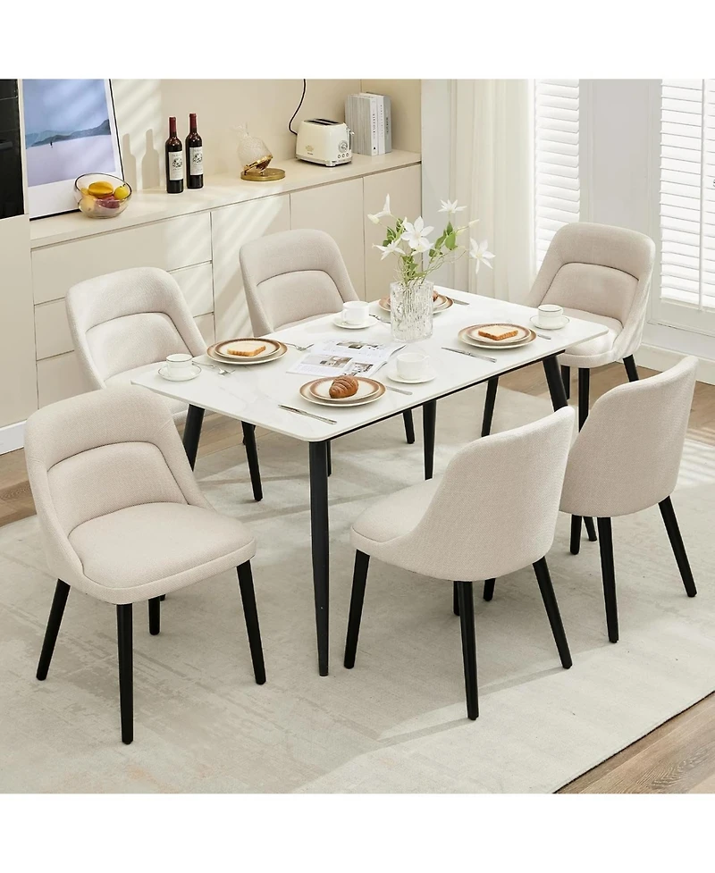 gaomon Dining Room Chairs Set of 6,Upholstered Linen Fabric Dining Chairs with Wood Legs,Modern Dining Chairs for Kitchen,Dining Room