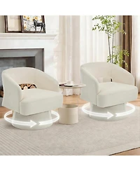 gaomon Modern Swivel Barrel Accent Chair,360 Upholstered Armchair with Striped Backrest and Plush Padding,Comfy Round Lounge Chair