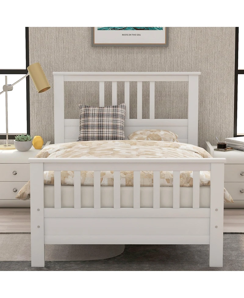 flynama Twin Size Wood Platform Bed with 42 Inch Headboard 263 Inch Footboard and 10 Slats