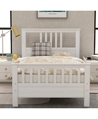 flynama Twin Size Wood Platform Bed with 42 Inch Headboard 263 Inch Footboard and 10 Slats