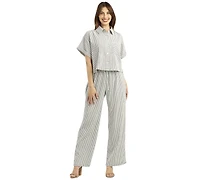 Bcx Women's Pucker Stripe Button-Front Top