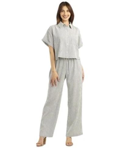 Bcx Womens Pucker Stripe Button Front Top Pull On Pants Set