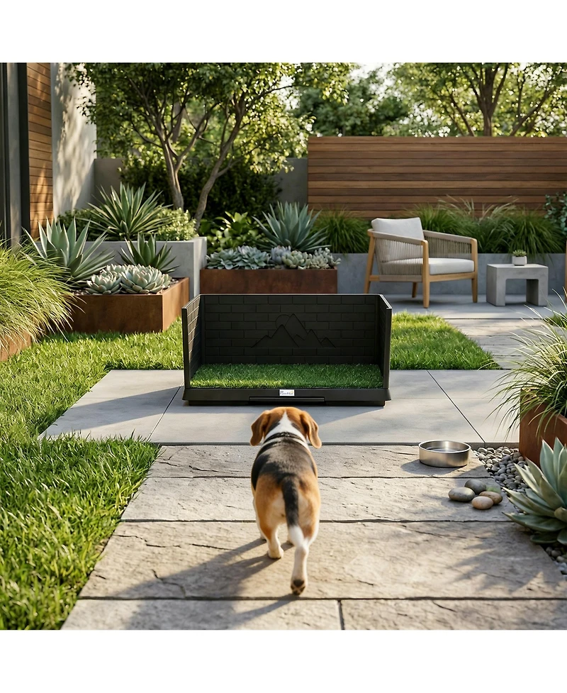 PawHut Dog Grass Pad with High Walls and Tray, Indoor Potty Tray
