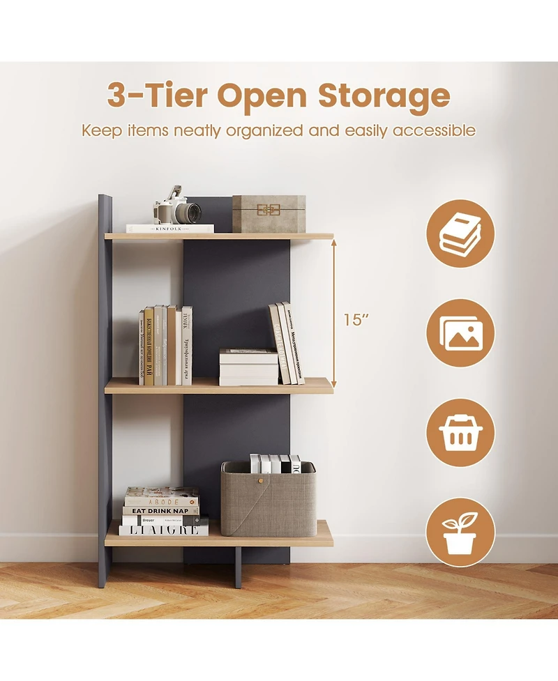 Slickblue 3 Tier Wood Bookcase with Anti Tip Safety Kit Storage Shelf